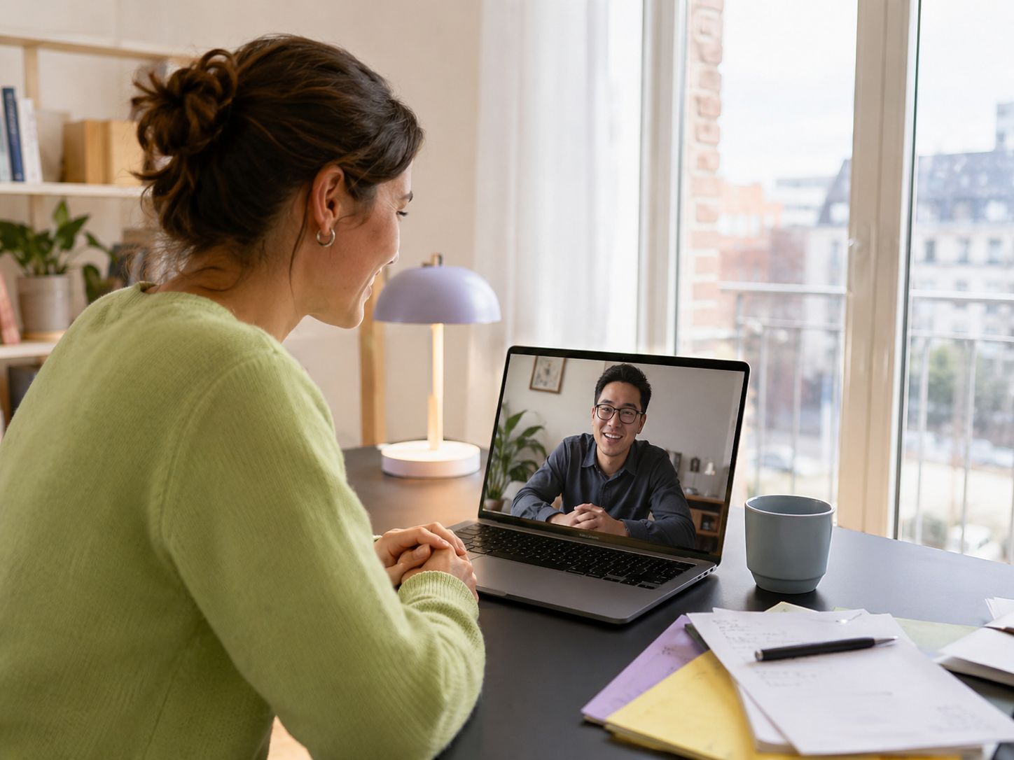 A Stay advisor supporting an international resident over a video call